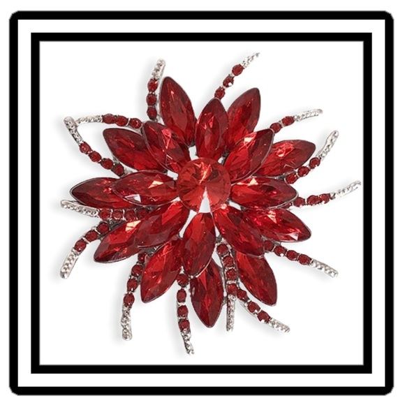 Large Red Rhinestone Flower Brooch - Picture 4 of 14